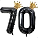 40 inch Large Black 70 Balloon Number with Gold Crown Balloons 70th Birthday Big Foil Mylar Helium Balloon for Women Man 70th Birthday Anniversary Decorations Supplies Favors(Number 70 Balloons）