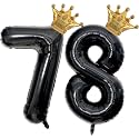 40 inch Large Black 78 Balloon Number with Gold Crown Balloons 78th Birthday Big Foil Mylar Helium Balloon for Women Man 78th Birthday Anniversary Decorations Supplies Favors(Number 78 Balloons）