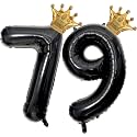 40 inch Large Black 79 Balloon Number with Gold Crown Balloons 79th Birthday Big Foil Mylar Helium Balloon for Women Man 79th Birthday Anniversary Decorations Supplies Favors(Number 79 Balloons）