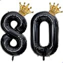 40 inch Large Black 80 Balloon Number with Gold Crown Balloons 80th Birthday Big Foil Mylar Helium Balloon for Women Man 80th Birthday Anniversary Decorations Supplies Favors(Number 80 Balloons）