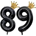40 inch Large Black 89 Balloon Number with Gold Crown Balloons 889Birthday Big Foil Mylar Helium Balloon for Women Man 88th Birthday Anniversary Decorations Supplies Favors(Number 89 Balloons）