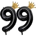 40 inch Large Black 99 Balloon Number with Gold Crown Balloons 99th Birthday Big Foil Mylar Helium Balloon for Women Man 99th Birthday Anniversary Decorations Supplies Favors(Number 90 Balloons）