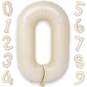 40 Inch Large Cream Numbers Balloons 0-9, Self Inflating White Sand Foil Number 0 Helium Balloon for Boy Girl, Big Beige Digit 0 Balloons for Women Men 30 40 50 60 70 80 100 Birthday Party Decoration
