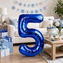 Navy Blue Balloon Number 5, 40 Inch Large Self Inflating Foil Mylar Number Balloons 0-9 for Boys Women, Dark Royal Blue Digital 5 Helium Balloon for Men 5th Birthday Decorations Graduation 2025 Party
