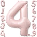40 Inch Pastel Pink Number Balloon 4, Large Self Inflating Retro Dusty Pink Foil 4 Number Balloons 0-9, Digital 4 Helium Balloons Set for Girls 4th Birthday Boho Women Anniversary Party Decorations