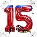 40 inch spider theme number foil balloons, children's party balloon supplies with classic numbers 1 to 9, birthday decoration supplies,number large balloons for spider theme parties (15)