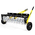 40-Inch Tow Behind Spike Aerator, Pull Behind Lawn Aerator with 10 Galvanized Steel Tines for Aerating Lawns, Soil Penetrator Spikes Tractor with Wheels, Extra-Wide Tow Bar for Garden & Farm