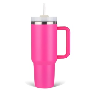 40 oz tumbler with handle insulated tumbler with lid and straw reusable stainless steel vacuum insulated water bottle travel coffee mug cup maintains cold ice and heat for hours pink