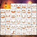 40 PCS 6 Inch Halloween Pumpkin Face Stencils for Painting, Reusable Jack O Lantern Face Templates with Spooky Smile Designs for Pumpkins, Wood, Canvas, Cards, DIY Halloween Crafts