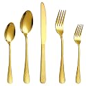 40 Pcs Gold Silverware Set for 8, Food Grade Stainless Steel Flatware Set, Eating Utensils Sets Include Fork/Knife/Spoon, Reusable Cutlery Set for Home Kitchen, Dishwasher Safe, Wave Hammered