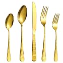 40 Pcs Gold Silverware Set for 8, Food Grade Stainless Steel Flatware Set, Eating Utensils Sets Include Fork/Knife/Spoon, Reusable Cutlery Set for Home Kitchen, Dishwasher Safe, Round Hammered