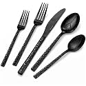 40 Piece Black Silverware Set,18/10 Stainless Steel Hammered Flatware for 8