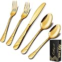 40-Piece Gold Silverware Set for 8, 18/0 Frosted & Mirror Finish Stainless Steel Vintage Flatware Set, Modern Cutlery Set for Home Wedding Restaurant Housewarming Party Event Serving For 8