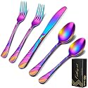 40-Piece Rainbow Silverware Set for 8, 18/0 Frosted & Mirror Finish Stainless Steel Vintage Flatware Set, Modern Cutlery Set for Home Wedding Restaurant Housewarming Party Event Serving For 8