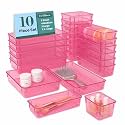 HOMIFLY 40 Pieces Unbreakable Drawers Organisers/Multipurpose Drawer Organizer Tray/Storage Box for Dressing Table/Makeup Organiser Tray/Storage Bins For Bathroom/Kitchen - (Pink)