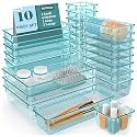 HOMIFLY 10 Pieces Unbreakable Drawers Organisers/Multipurpose Drawer Organizer Tray/Storage Box for Dressing Table/Makeup Organiser Tray/Storage Bins For Bathroom/Kitchen - (Seablue)