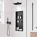 40 x 16 Inch Stainless Steel Shower Niche, No Tile Needed Wall Niche with 3- Tier Shelves, Recessed Wall Niche Insert for Bathroom Shower Kitchen Storage, Matte Black