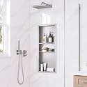 40 x 16 Inch Stainless Steel Shower Niche, No Tile Needed Wall Niche with 3- Tier Shelves, Recessed Wall Niche Insert for Bathroom Shower Kitchen Storage, Brushed Nickel