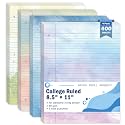 400 Sheets Letter Size Colored Loose Leaf Paper College Ruled For 3-Ring Binder 8.5" × 11" Colored Lined Filler Notebook Paper College Ruled Notepad 3-Hole Punched Watercolor 80gsm For School Office