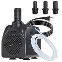 400GPH Auto-Shut-OFF Submersible Pond Pump (1500L/H 25W) Ultra Quiet Fountain Water Pump with 6.5ft High Lift, 3 Nozzles for Aquarium, Fish Tank, Pond, Hydroponics, Statuary,Water Feature.