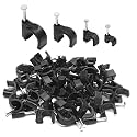 400pcs Cable Clips, 4mm 6mm 8mm 10mm Half Clamp J-Hook with Nail, Nail in Cable Clips Ethernet Cable Nails Tacks Clips, Black