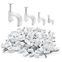 400pcs Cable Clips, 4mm 6mm 8mm 10mm Half Clamp J-Hook with Nail, Nail in Cable Clips Ethernet Cable Nails Tacks Clips, White