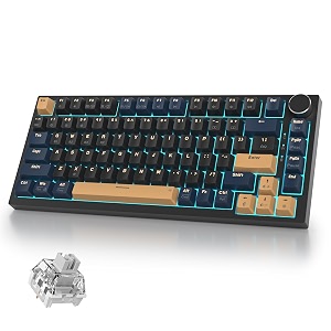 400pro 75 wireless black blue gaming keyboard gasket hot swappable rgb mechanical keyboard bluetooth24ghzusb-c thocky keyboard with pre-lubed cream grey switches 82 black blue-b