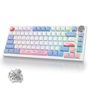 400pro 75 wireless creamy mechanical keyboard pink gasket hot swappable rgb gaming keyboard bluetooth24ghzusb-c cute key board with pre-lubed cream grey switches 82 pink white