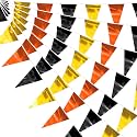 40M/130FT Black Gold Orange Glitter Triangle Pennant Banner Flag Metallic Bunting Fabric Garland for Christmas Wall Hanging,Graduation, New Years Decorations,Father' Da Decorations Party Decor