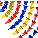 40M/130FT Gold Blue Red Glitter Triangle Pennant Banner Flag Metallic Bunting Fabric Garland for Christmas Graduation, Independence Day, 4th of july, Patriotic Themed Party Decoration