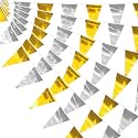 40M/130FT Gold Silver Glitter Triangle Pennant Banner Flag Metallic Bunting Fabric Garland for Christmas Wall Hanging,Graduation, New Years Decorations,Father' Da Decorations Party Decor