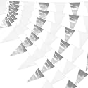 40M/130FT White Silver Glitter Triangle Pennant Banner Flag Metallic Bunting Fabric Garland for Christmas Graduation Wedding Bridal Shower Nautical Ahoy Achor Theme Party Decorations Decor