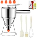 40oz Pancake Batter Dispenser, Stainless Steel Funnel Cake Dispenser with 4 Silicone Nozzles, Perfect for Pancakes, Cupcakes, and Funnel Cakes