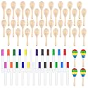 40Pcs DIY Wooden Maracas for Kids, Mini Maracas for Mexican Fiesta Party Favors with 24Pcs Multicolor Pens, Cinco De Mayo Party Supplies
