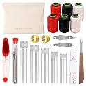 40Pcs Premium Stainless Steel Hand Sewing Needles Kit – 25 Big Eye Steel Needle Set with 6 Threads, Threaders & Thimble for Embroidery, Mending, Quilting & DIY Sewing Projects (40Pcs)