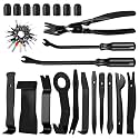 40PCS Trim Removal Tool Set Clip Plier Upholstery Remover Nylon Pry Tool Car Panel Removal Terminal Pin Remover with Tire Valve Caps-Black