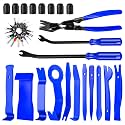 40PCS Trim Removal Tool Set Clip Plier Upholstery Remover Nylon Pry Tool Car Panel Removal Terminal Pin Remover with Tire Valve Caps-Blue