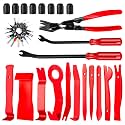 40PCS Trim Removal Tool Set Clip Plier Upholstery Remover Nylon Pry Tool Car Panel Removal Terminal Pin Remover with Tire Valve Caps-Red