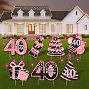 40th Birthday Decorations for Women - 7 Pcs Birthday Yard Signs with Stakes, LED Lights &amp; Double-Sided Tape | Happy 40th Decor | Outdoor/Indoor Party Favors, Photo Props &amp; Lawn Decorations