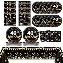 40th Birthday Party Supplies Serves 24 Black and Gold 40 Years Old Birthday Party Decorations Paper Plates Napkins Cheers to 40 Years Tablecloth Set Vintage 1986 Tableware Kit Favors for Men or Women