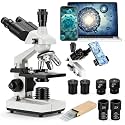 40X-5000X Trinocular Compound Microscope for Adults, Digital Lab Grade Biological USB Microscope with Dual Mechanical Stage, Slides, WF10X WF25X Eyepieces, Abbe Condenser, PC & Phone Link