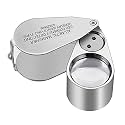 XYK 40X Full Metal Illuminated Jewelry Loop Magnifier,XYK Pocket Folding Magnifying Glass Jewelers Eye Loupe with LED and UV Light(LED Currency Detecting/Jewlers Identifying Type Lupe)