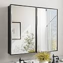 40x30 Pre-Assembled Black Medicine Cabinet with Mirror, Surface or Recessed Medicine Cabinet Mirror for Bathroom, Aluminum Beveled Frame Bathroom Vanity Mirror with Adjustable Shelves Storage