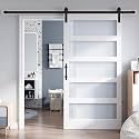 40x80 Inch Glass Sliding Barn Door Slab and 7ft Hardware Kit Included, 5 Frosted Glass, LVL Wood Panel Covered with White Water-Proof Scratch-Proof PVC Surface, Simple DIY Assembly