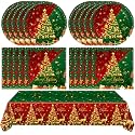 41PCS Christmas Party Supplies Merry Christmas Dessert Paper Plates Napkins and Plastic Tablecloths Tableware Set for Holiday Xmas Party Decorations Supplies Tables Decor Favors Serve 20 Guests
