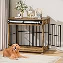 42" Large Dog Crate Furniture, Double Door Wooden Indoor Dog Kennel Furniture, Pet Cage Decorative with Wheels for Large Breed Dogs, Size XL, Rustic Brown