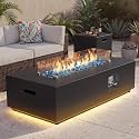 42" Rectangular Outdoor Propane Fire Pit Table with LED for Outside Patio