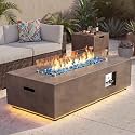42" Rectangular Outdoor Propane Fire Pit Table with LED for Outside Patio