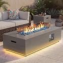 42" Rectangular Outdoor Propane Fire Pit Table with LED for Outside Patio