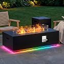 42" Rectangular Outdoor Propane Fire Pit Table with LED for Outside Patio